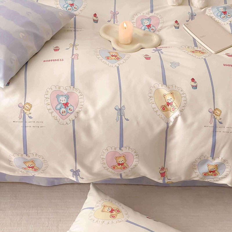 91家纺网 家纺一手货源 找家纺 佰亿莱 2024直播爆款全棉印花四件套 熊美眉