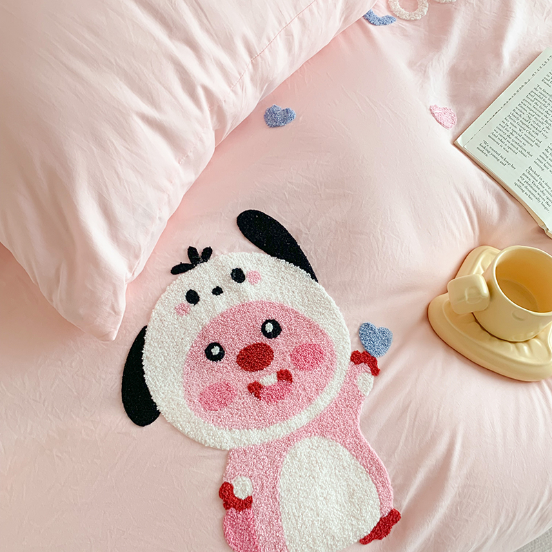 91家纺网 家纺一手货源 找家纺 凯儿2024新款水洗棉卡通毛巾绣四件套-专版花型 可爱海狸