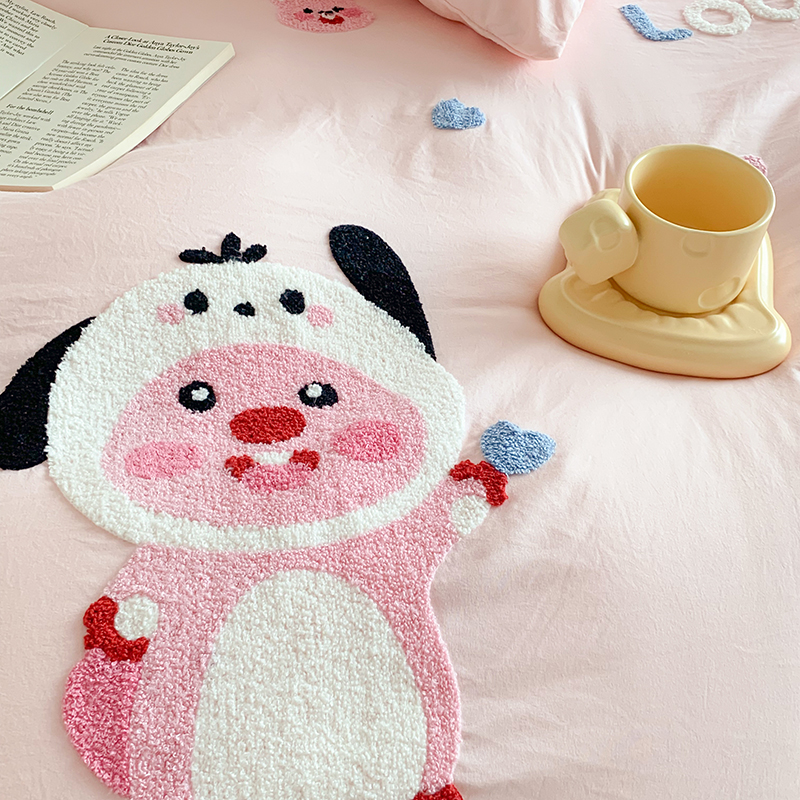 91家纺网 家纺一手货源 找家纺 凯儿2024新款水洗棉卡通毛巾绣四件套-专版花型 可爱海狸