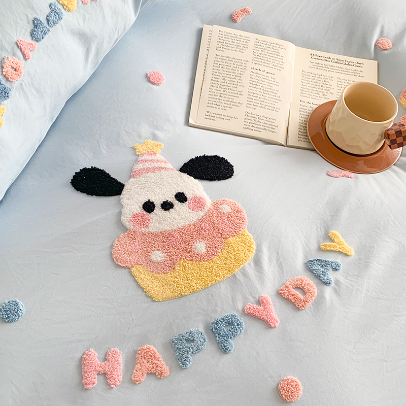 91家纺网 家纺一手货源 找家纺 凯儿2024新款水洗棉卡通毛巾绣四件套-专版花型 甜圈狗狗蓝