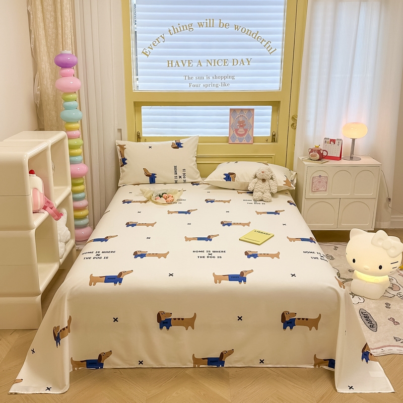 91家纺网 家纺一手货源 找家纺 蓝邻 2024新款全棉单品系列单床单 长条狗