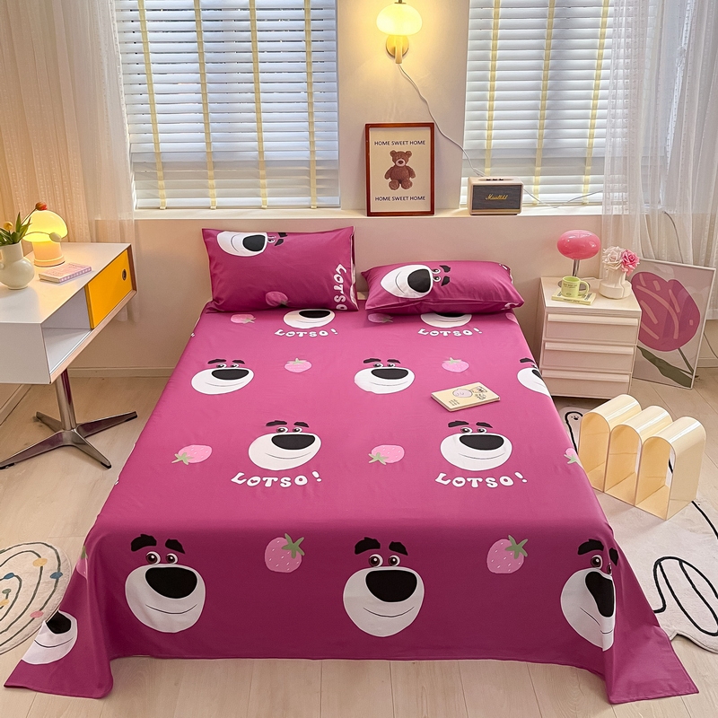 91家纺网 家纺一手货源 找家纺 蓝邻 2024新款全棉单品系列单床单 调皮熊