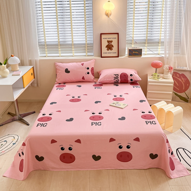 91家纺网 家纺一手货源 找家纺 蓝邻 2024新款全棉单品系列单床单 可爱猪猪