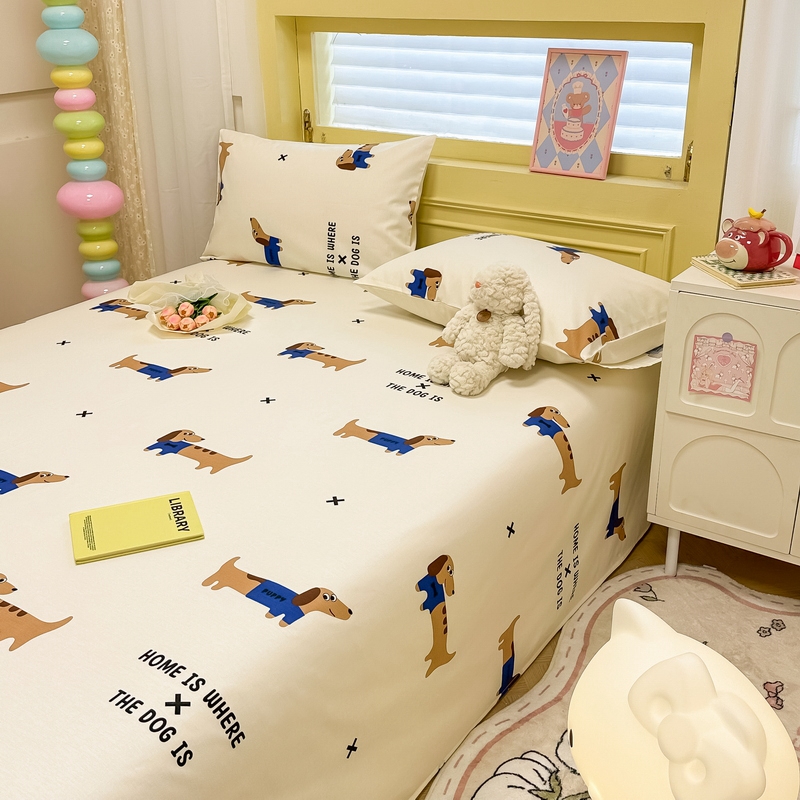 91家纺网 家纺一手货源 找家纺 蓝邻 2024新款全棉单品系列单床单 长条狗