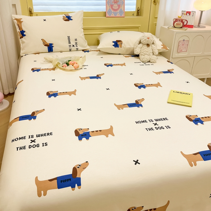 91家纺网 家纺一手货源 找家纺 蓝邻 2024新款全棉单品系列单床单 长条狗