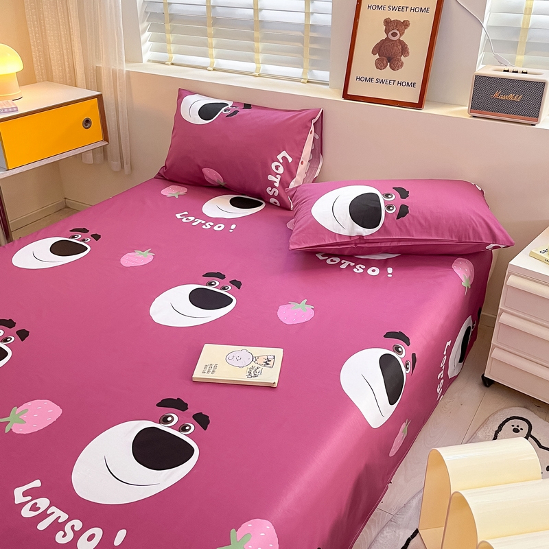 91家纺网 家纺一手货源 找家纺 蓝邻 2024新款全棉单品系列单床单 调皮熊