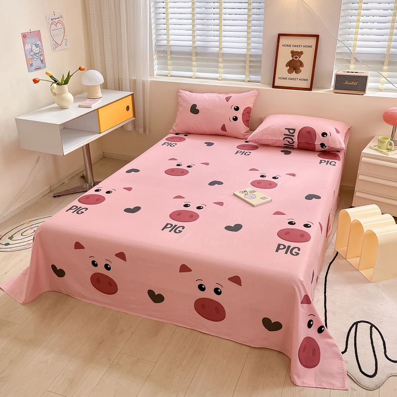 91家纺网 家纺一手货源 找家纺 蓝邻 2024新款全棉单品系列单床单 可爱猪猪