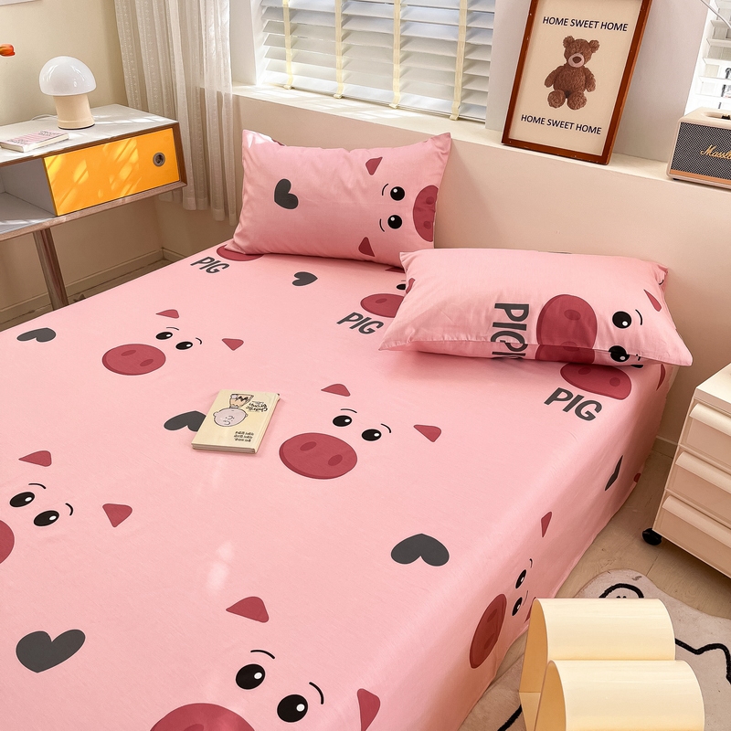 91家纺网 家纺一手货源 找家纺 蓝邻 2024新款全棉单品系列单床单 可爱猪猪