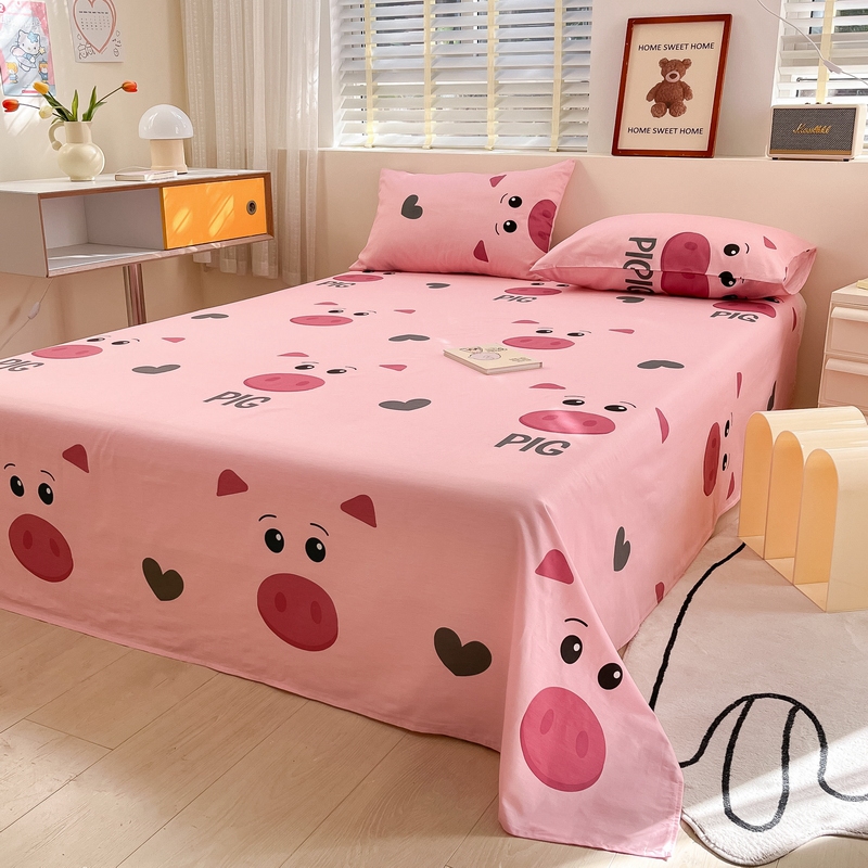 91家纺网 家纺一手货源 找家纺 蓝邻 2024新款全棉单品系列单床单 可爱猪猪