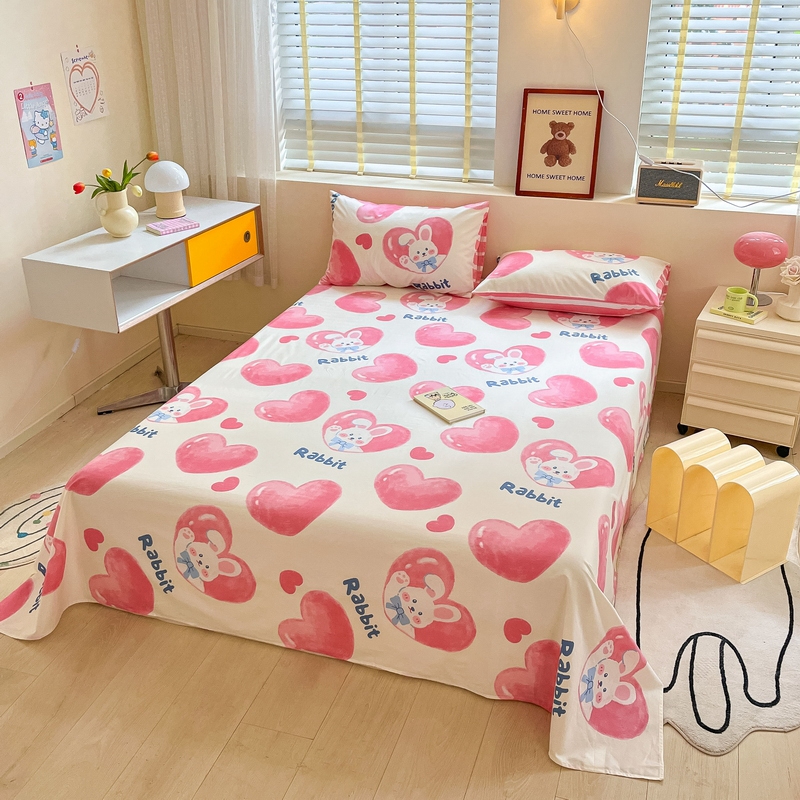 91家纺网 家纺一手货源 找家纺 蓝邻 2024新款全棉单品系列单床单 快乐兔