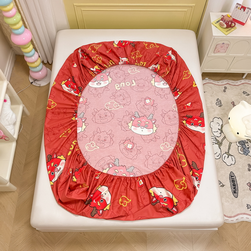 91家纺网 家纺一手货源 找家纺 蓝邻 2024新款全棉单品系列单床笠 龙瑞-红