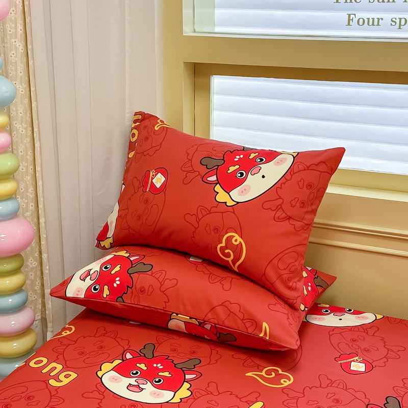 91家纺网 家纺一手货源 找家纺 蓝邻 2024新款全棉单品系列单床笠 龙瑞-红