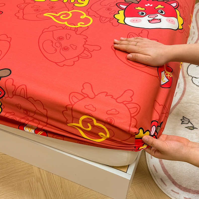 91家纺网 家纺一手货源 找家纺 蓝邻 2024新款全棉单品系列单床笠 龙瑞-红