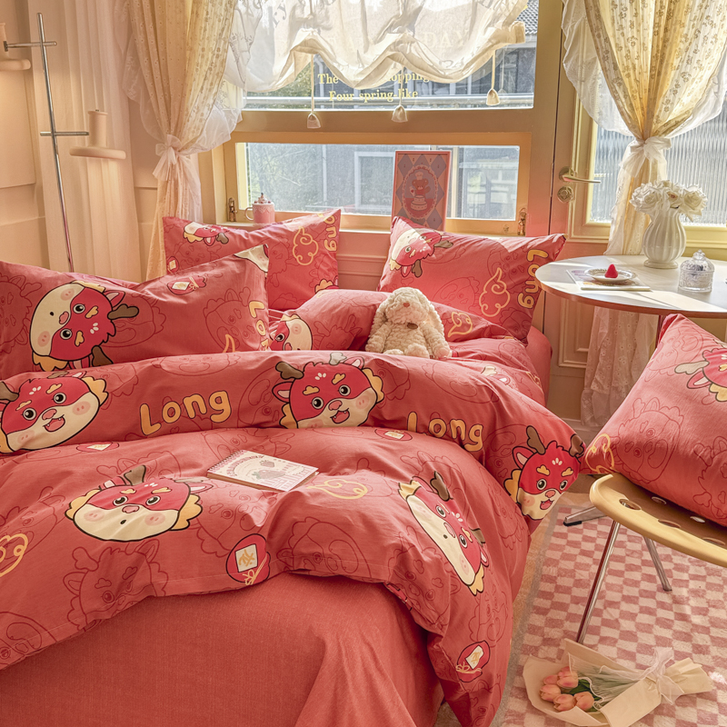 91家纺网 家纺一手货源 找家纺 蓝邻 2024新款全棉单品系列单被套 龙瑞—红