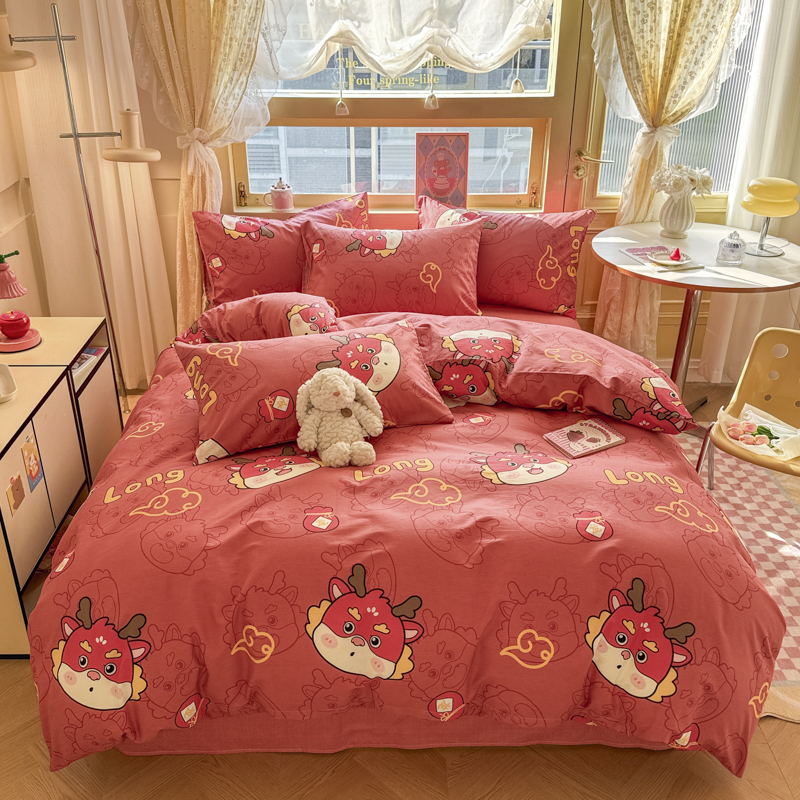 91家纺网 家纺一手货源 找家纺 蓝邻 2024新款全棉单品系列单被套 龙瑞—红