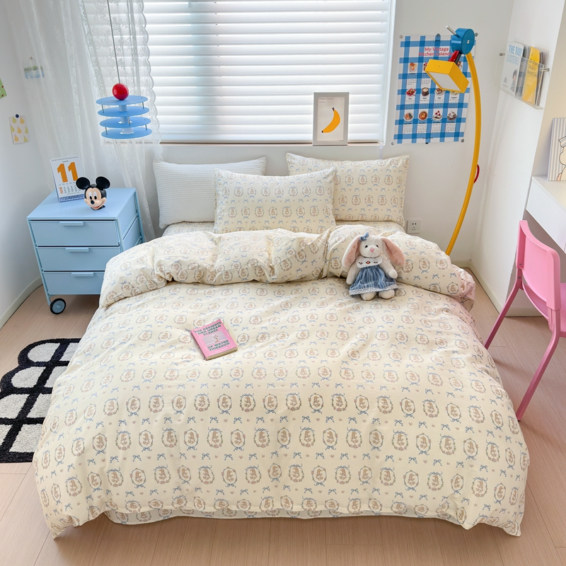 91家纺网 家纺一手货源 找家纺 星期八 2024新款全棉夏被四件套配被套 蝴蝶结小兔