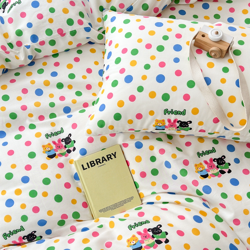 91家纺网 家纺一手货源 找家纺 星期八 2024新款全棉夏被四件套配被套 波点好朋友