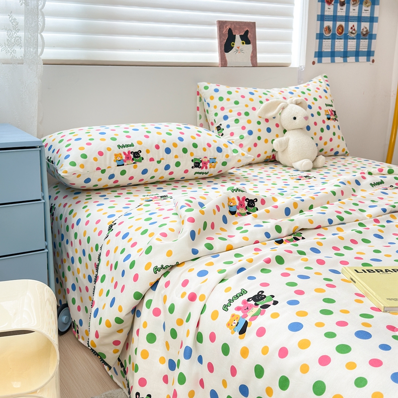 91家纺网 家纺一手货源 找家纺 星期八 2024新款全棉夏被四件套配被套 波点好朋友
