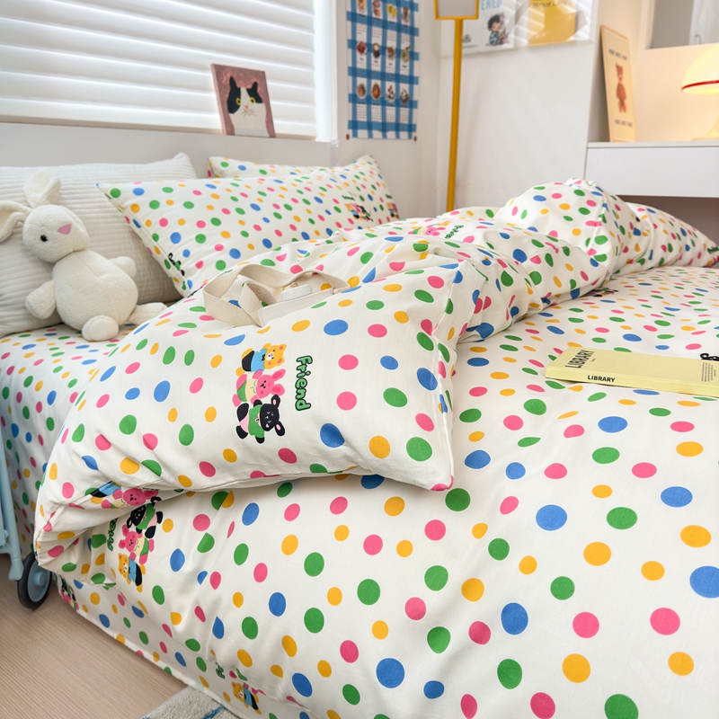 91家纺网 家纺一手货源 找家纺 星期八 2024新款全棉夏被四件套配被套 波点好朋友