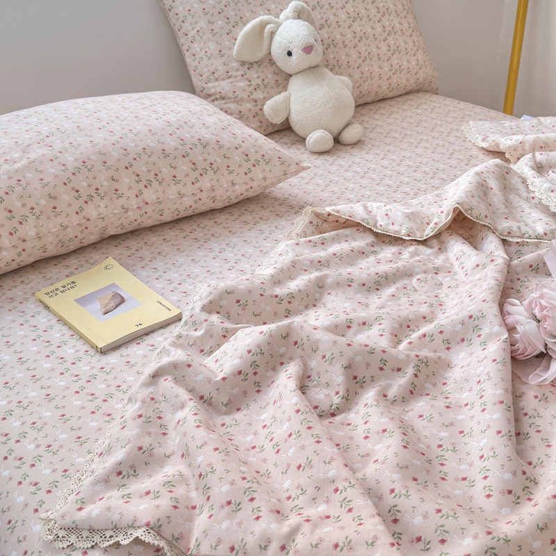 91家纺网 家纺一手货源 找家纺 星期八 2024新款全棉夏被四件套配被套 粉粉兔
