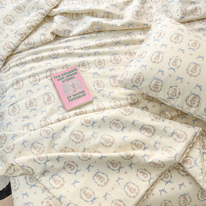 91家纺网 家纺一手货源 找家纺 星期八 2024新款全棉夏被四件套配被套 蝴蝶结小兔