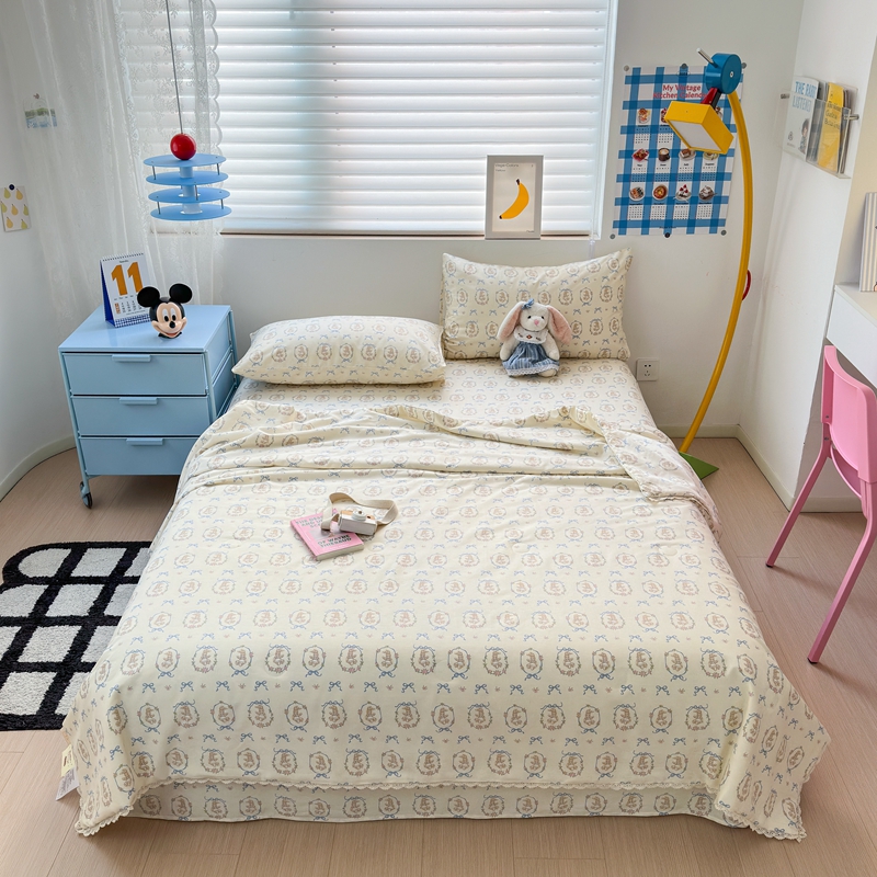 91家纺网 家纺一手货源 找家纺 星期八 2024新款全棉夏被四件套配被套 蝴蝶结小兔