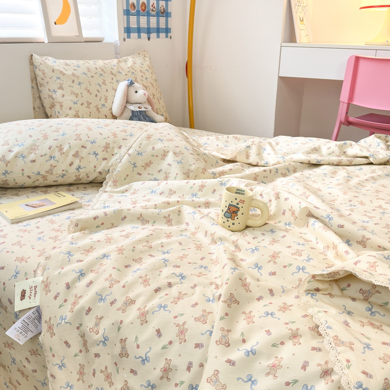 91家纺网 家纺一手货源 找家纺 星期八 2024新款全棉夏被四件套配被套 花园小兔