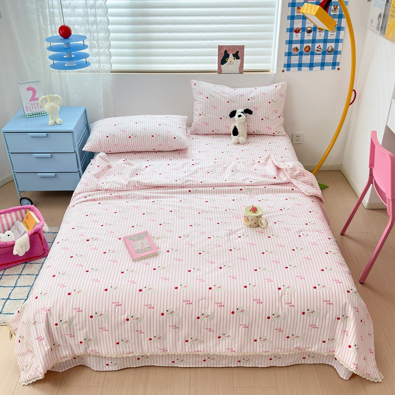 91家纺网 家纺一手货源 找家纺 星期八 2024新款全棉夏被四件套配被套 苹果汪