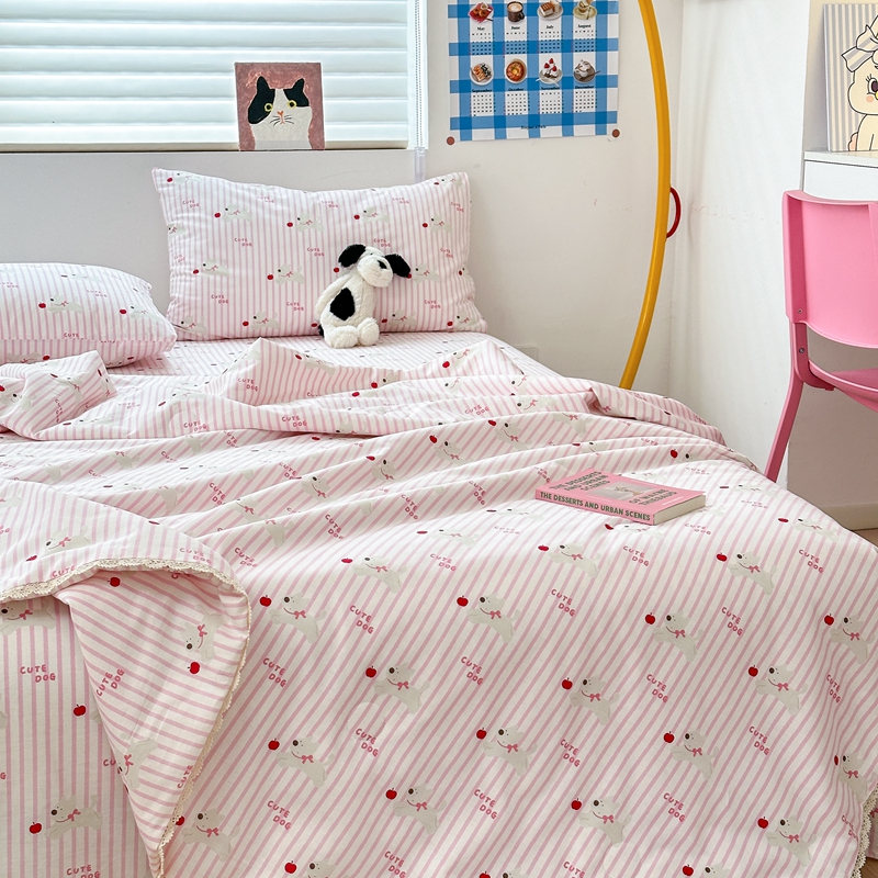 91家纺网 家纺一手货源 找家纺 星期八 2024新款全棉夏被四件套配被套 苹果汪