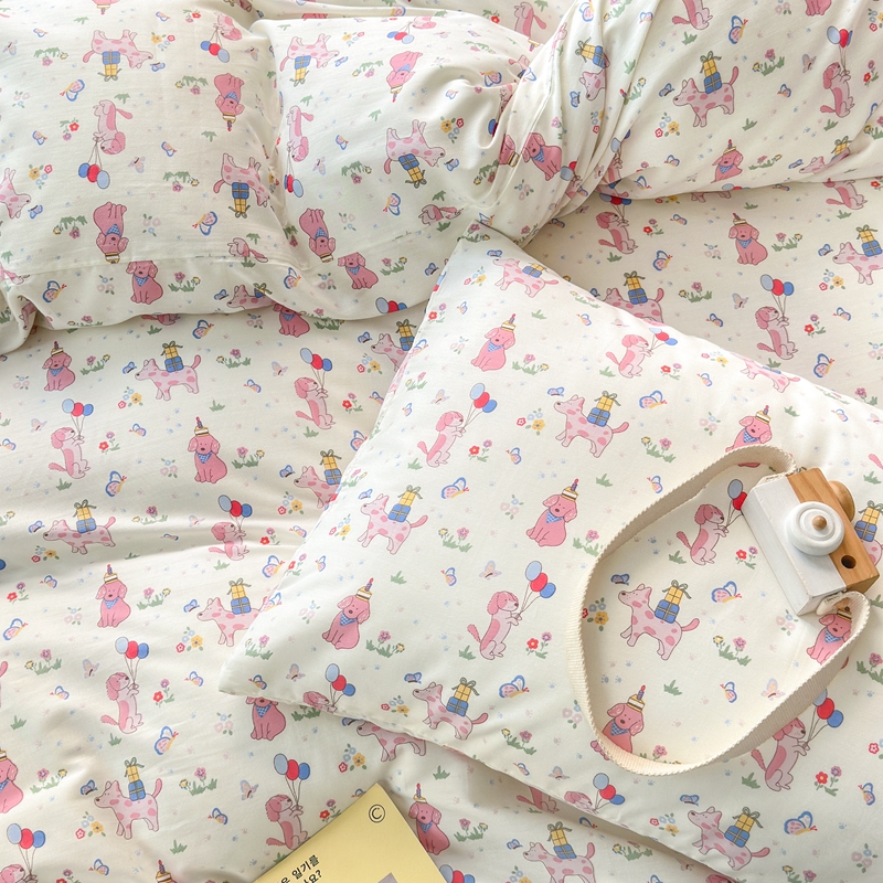 91家纺网 家纺一手货源 找家纺 星期八 2024新款全棉夏被四件套配被套 小狗蛋糕