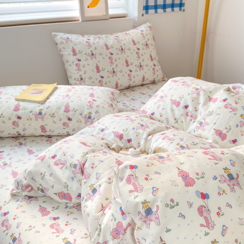 91家纺网 家纺一手货源 找家纺 星期八 2024新款全棉夏被四件套配被套 小狗蛋糕