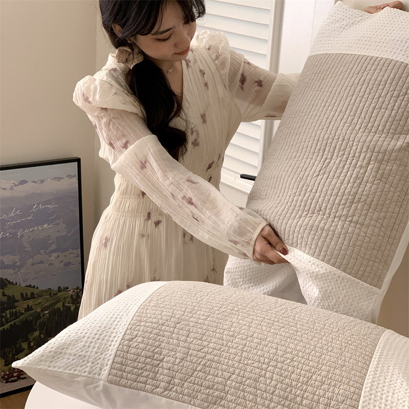 （总）织禾·生活 2024新款韩国华夫格天然染色绗缝ins枕套