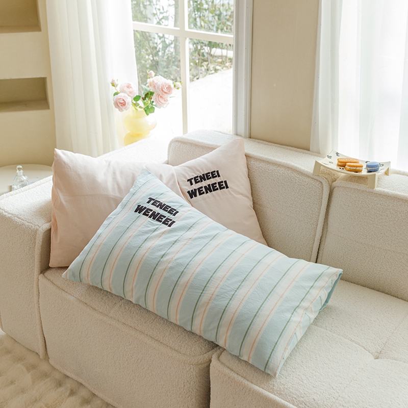 91家纺网 家纺一手货源 找家纺 （总）荔禾家居 2024新款ins博主风混搭全棉水洗棉枕套