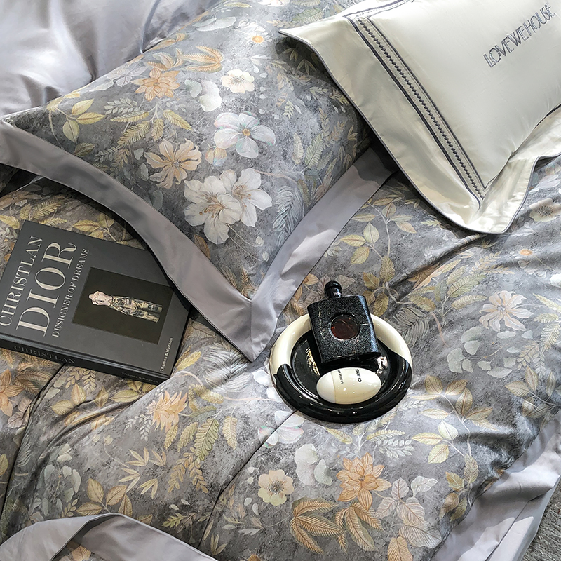 91家纺网 家纺一手货源 找家纺 若未家居 2025新款50S高支高密进口轻奢花卉---初拾系列 初拾 灰