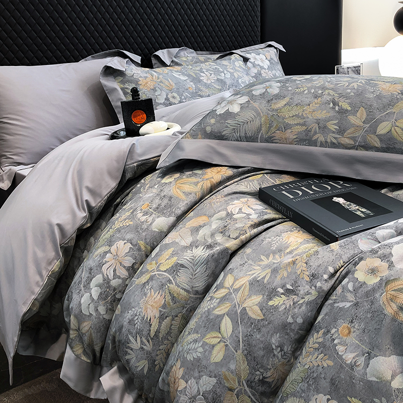 91家纺网 家纺一手货源 找家纺 若未家居 2025新款50S高支高密进口轻奢花卉---初拾系列 初拾 灰