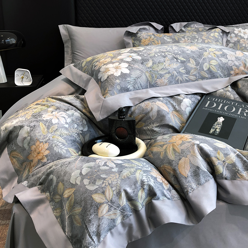 91家纺网 家纺一手货源 找家纺 若未家居 2025新款50S高支高密进口轻奢花卉---初拾系列 初拾 灰