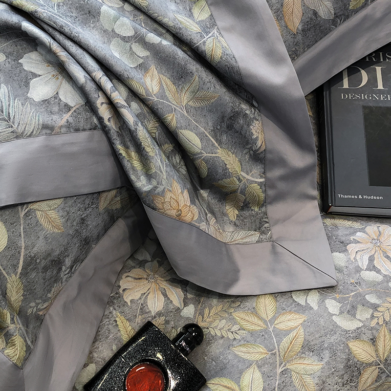 91家纺网 家纺一手货源 找家纺 若未家居 2025新款50S高支高密进口轻奢花卉---初拾系列 初拾 灰