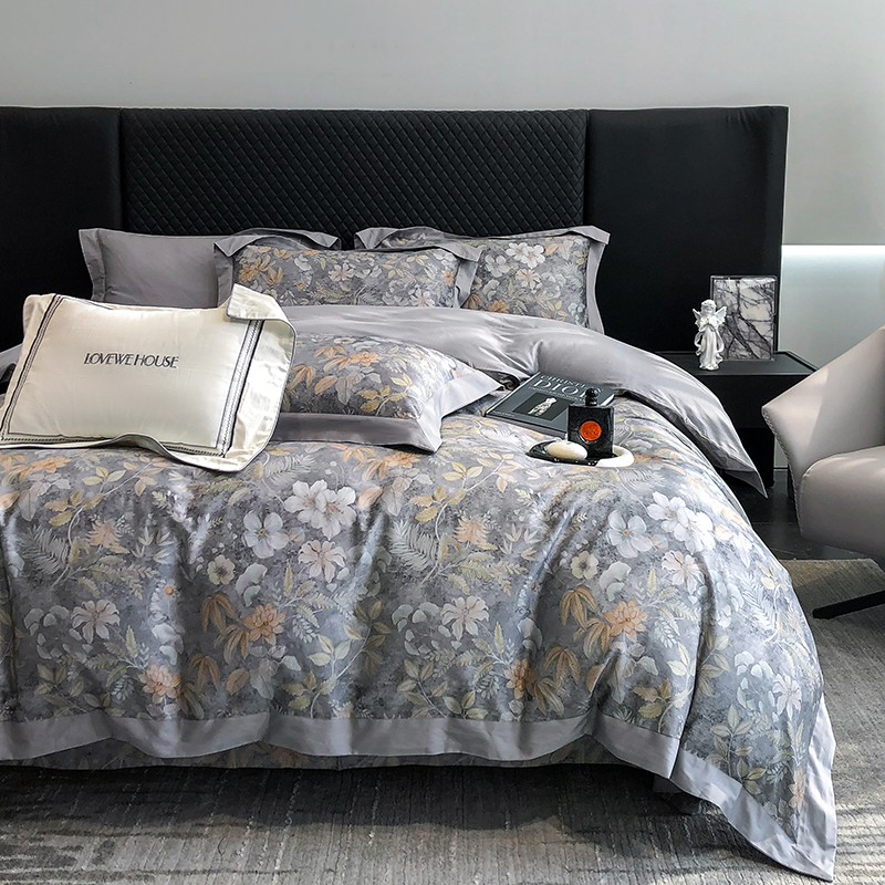 91家纺网 家纺一手货源 找家纺 若未家居 2025新款50S高支高密进口轻奢花卉---初拾系列 初拾 灰