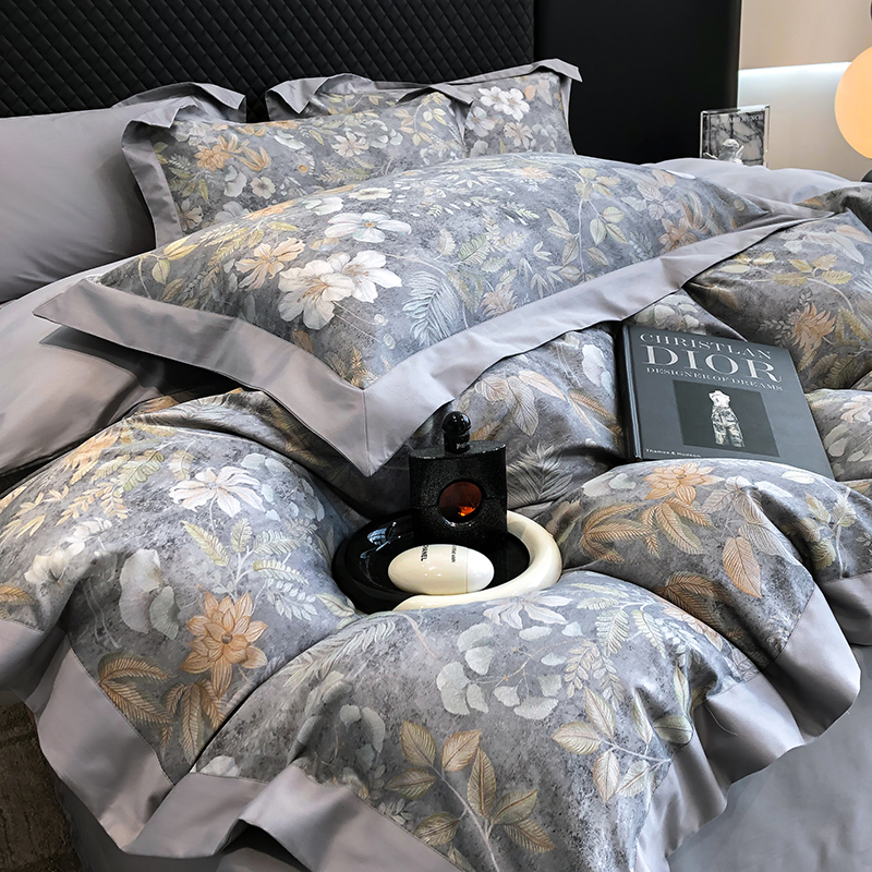 91家纺网 家纺一手货源 找家纺 若未家居 2025新款50S高支高密进口轻奢花卉---初拾系列 初拾 灰