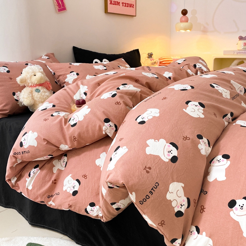 91家纺网 家纺一手货源 找家纺 （总）葡萄家 2024新款双层纱云柔水洗棉萌趣卡通系列四件套（提供买家秀联系客服）