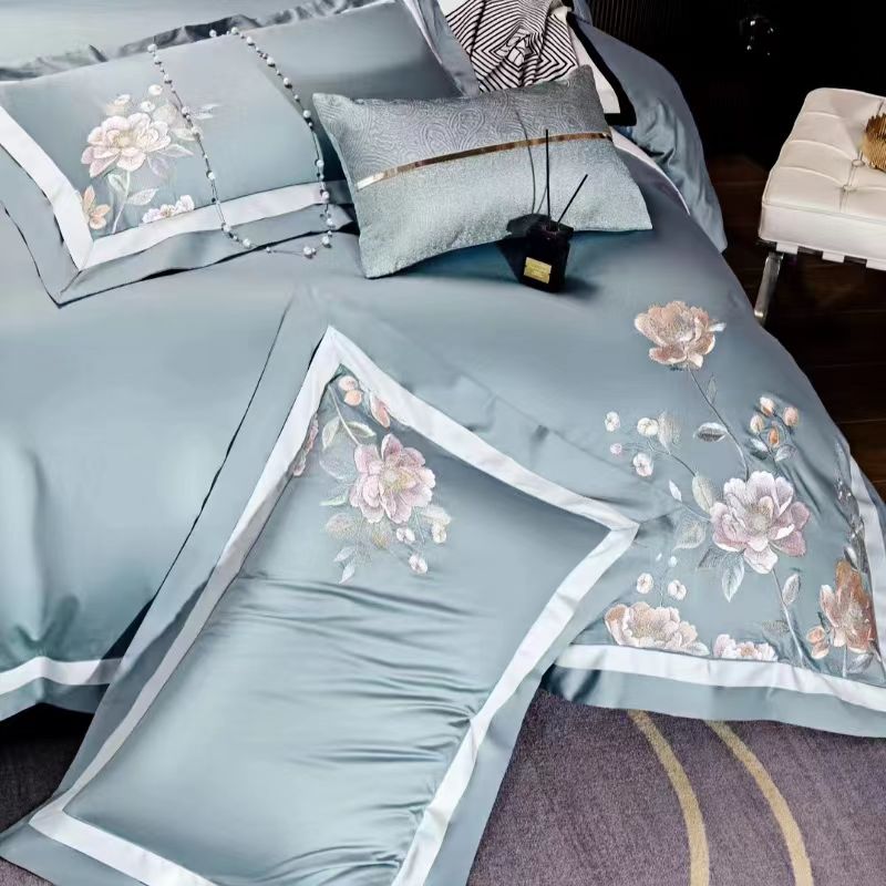 91家纺网 家纺一手货源 找家纺 2024婚庆送礼休闲居家120支长绒棉轻奢高端绣花圆角款四件套新品