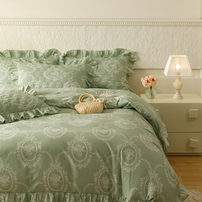 91家纺网 家纺一手货源 找家纺 （总）胜权 2024新款高端欧根纱全棉印花夹棉床盖四件套