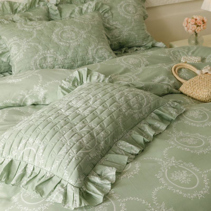 91家纺网 家纺一手货源 找家纺 （总）胜权 2024新款高端欧根纱全棉印花夹棉床盖四件套