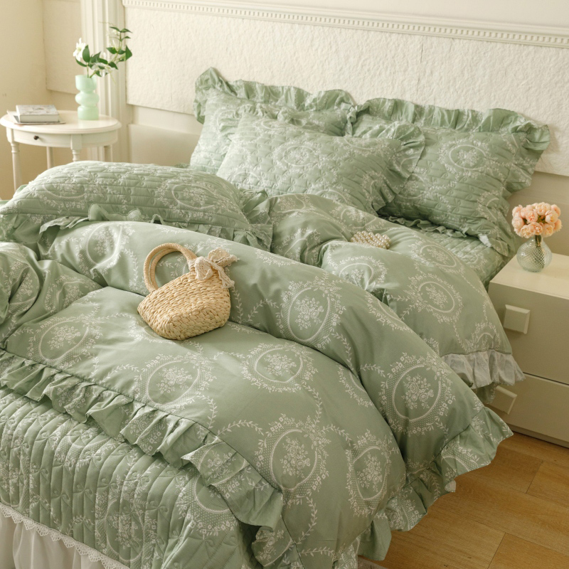 91家纺网 家纺一手货源 找家纺 （总）胜权 2024新款高端欧根纱全棉印花夹棉床盖四件套