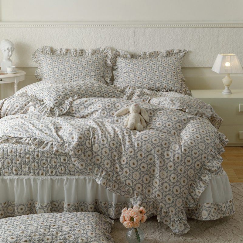 胜权 2024新款高端欧根纱全棉印花夹棉床盖四件套 蔓灵阁