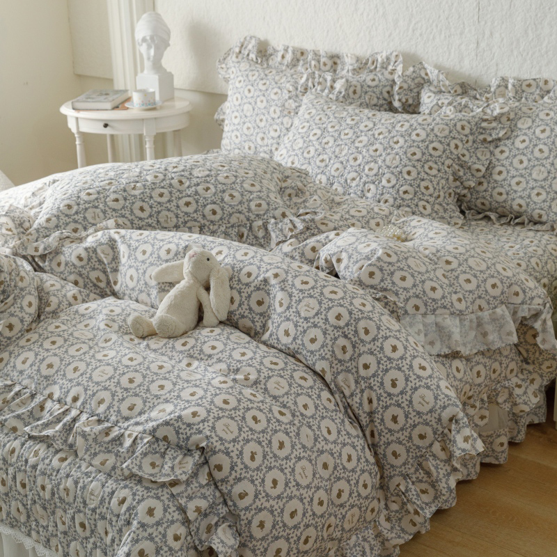 91家纺网 家纺一手货源 找家纺 胜权 2024新款高端欧根纱全棉印花夹棉床盖四件套 蔓灵阁