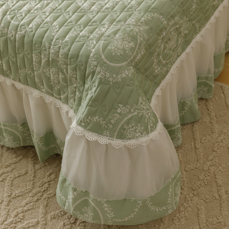 91家纺网 家纺一手货源 找家纺 胜权  2024新款高端欧根纱全棉印花夹棉床盖单品 洛可可