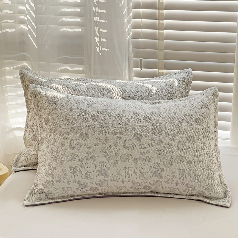 胜权 2024新款双面全棉高温水洗夹棉枕套一对 神秘熊