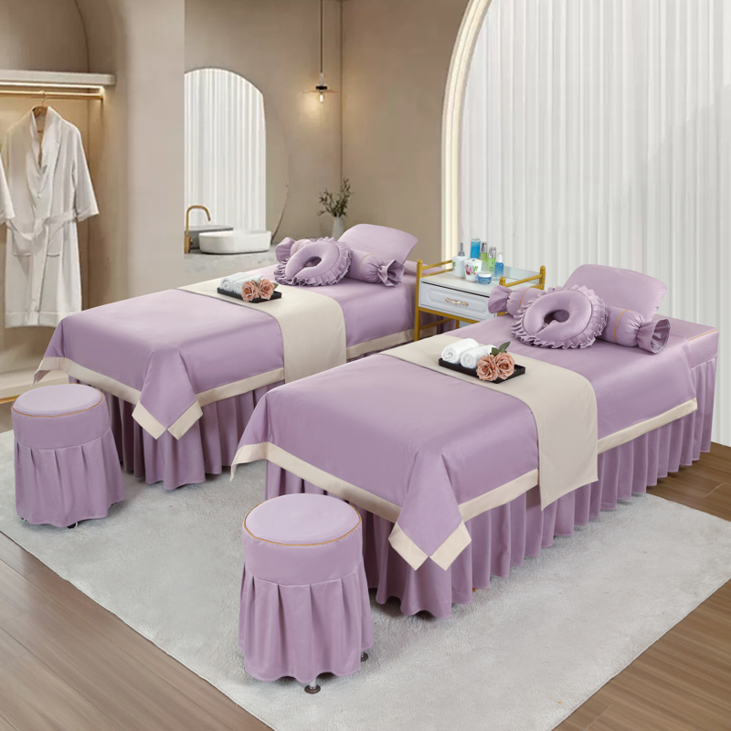 高端美 容床罩四件套高档轻奢美 容院按摩理疗头疗床单床罩纯色四季通用定做 宽边系列-罗兰紫