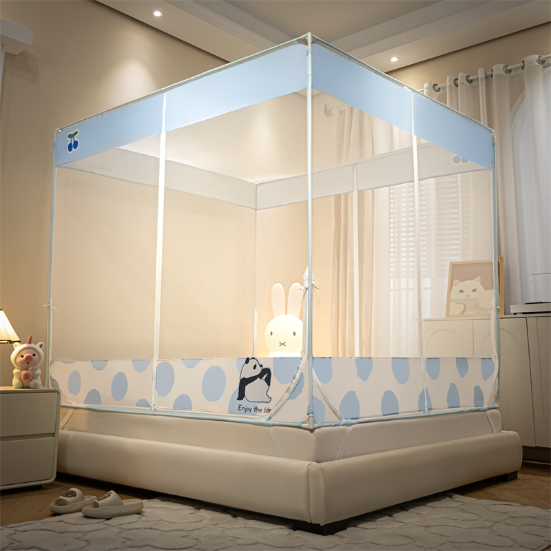 91家纺网 家纺一手货源 找家纺 2025新太阳新款坐床蚊帐 小熊猫-蓝